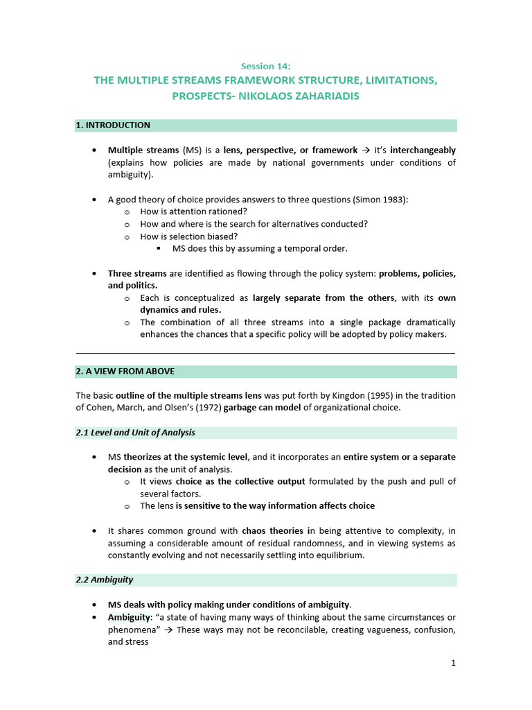 The Multiple Streams Framework Structure | PDF | Policy | Decision Making