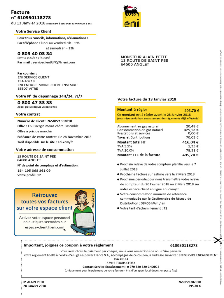 Facture de gaz Eni - Janvier 2018 | PDF | Taxe sur la valeur ajoutée ...