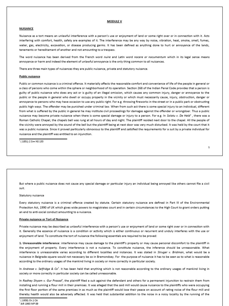 Tort Pdf Nuisance Negligence