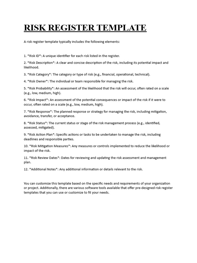 Risk Register Template Overview | PDF | Finance & Money Management