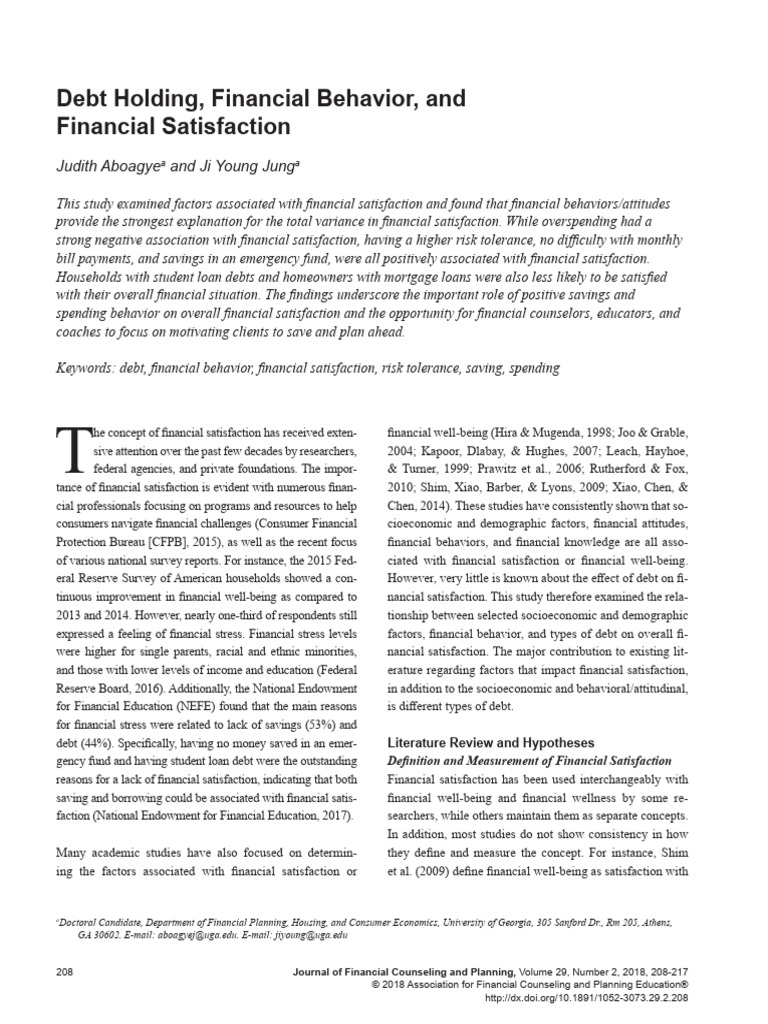 Debt Holding, Financial Behavior, and Financial Satisfaction | PDF ...