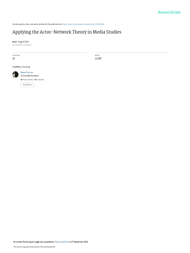Applications of Actor Network Theory in Media Studies - A Research ...