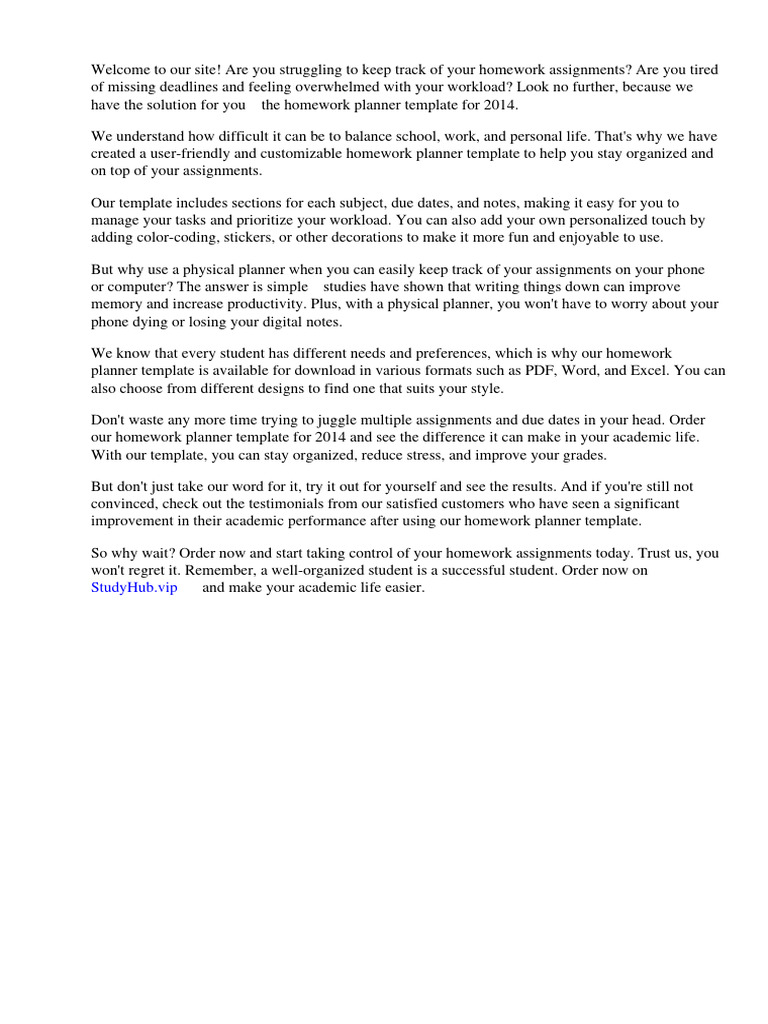 Homework Planner Template 2014 | PDF | Homework | Software