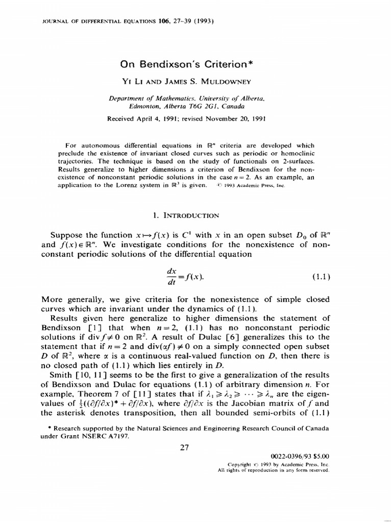 On Bendixson Criterion | PDF
