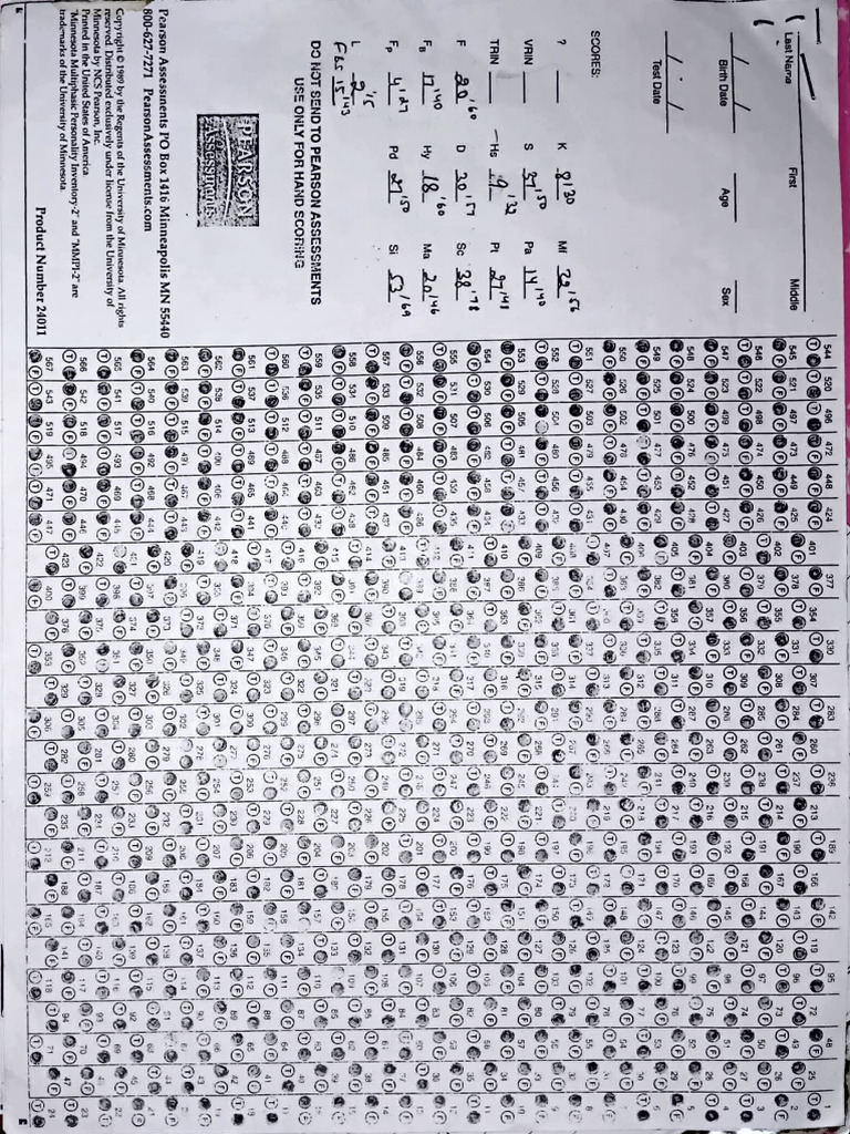 Mmpi-2 Answer Sheet | PDF | Data Collection | Child And Adolescent ...