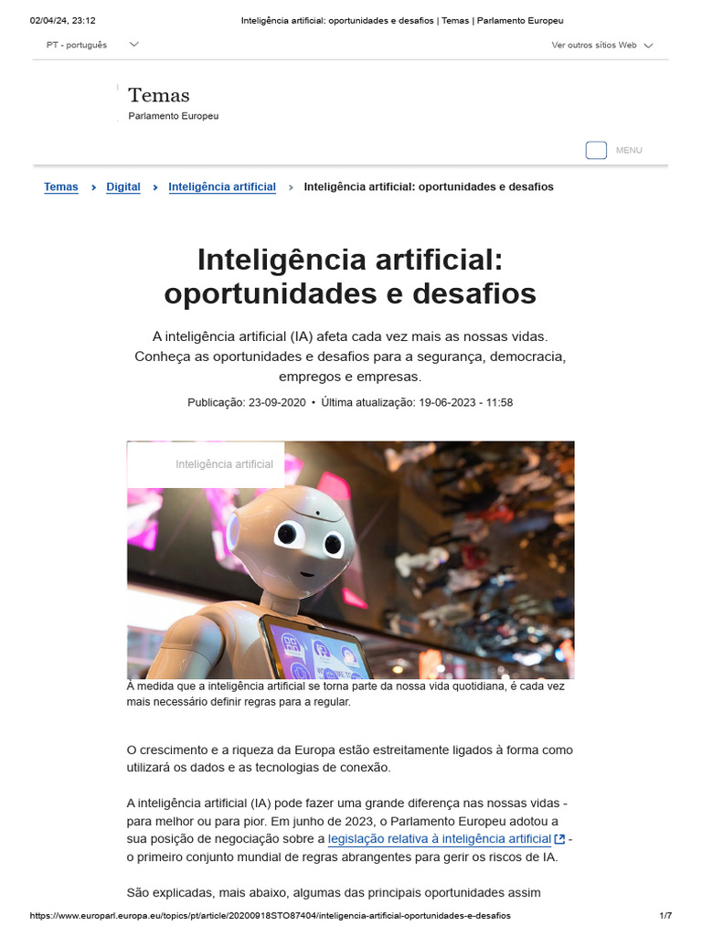 Oportunidades e Desafios da IA na UE | PDF | Inteligência artificial ...