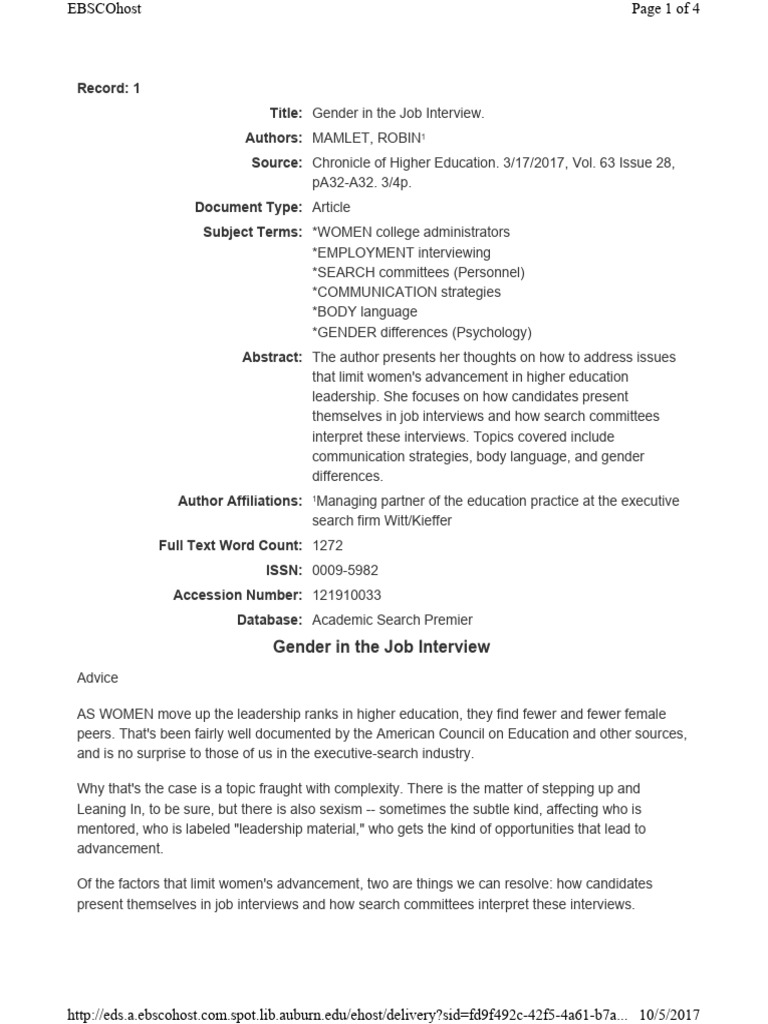 Gender Dynamics in Job Interviews | PDF | Job Interview | Body Language