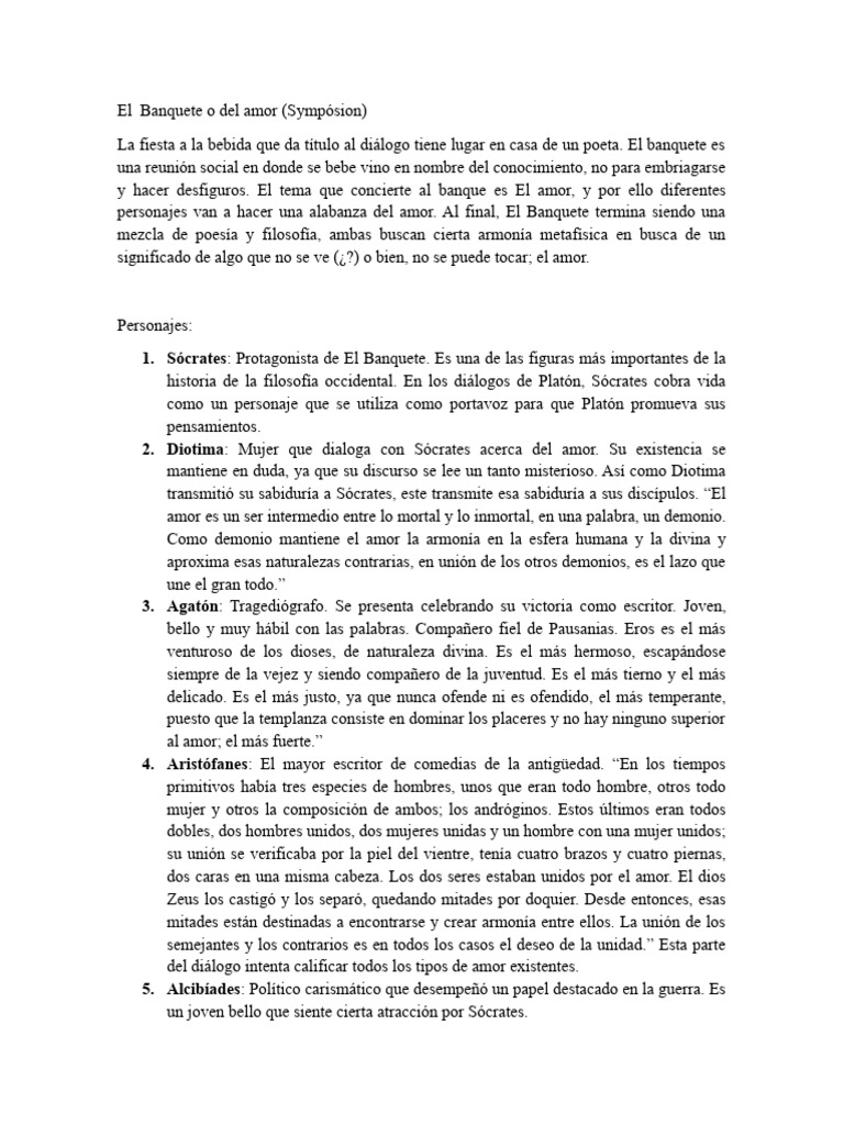 El Banquete O Del Amor Pdf Simposio Platón Amor