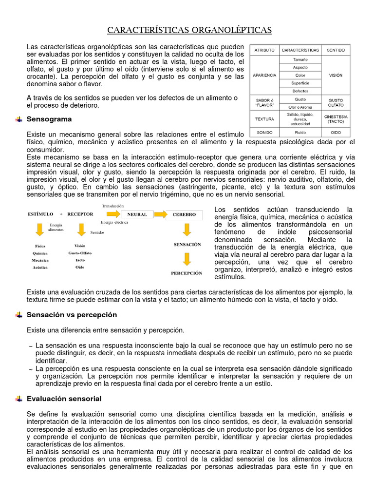 Características Organolépticas de Alimentos | PDF | Gusto | Color