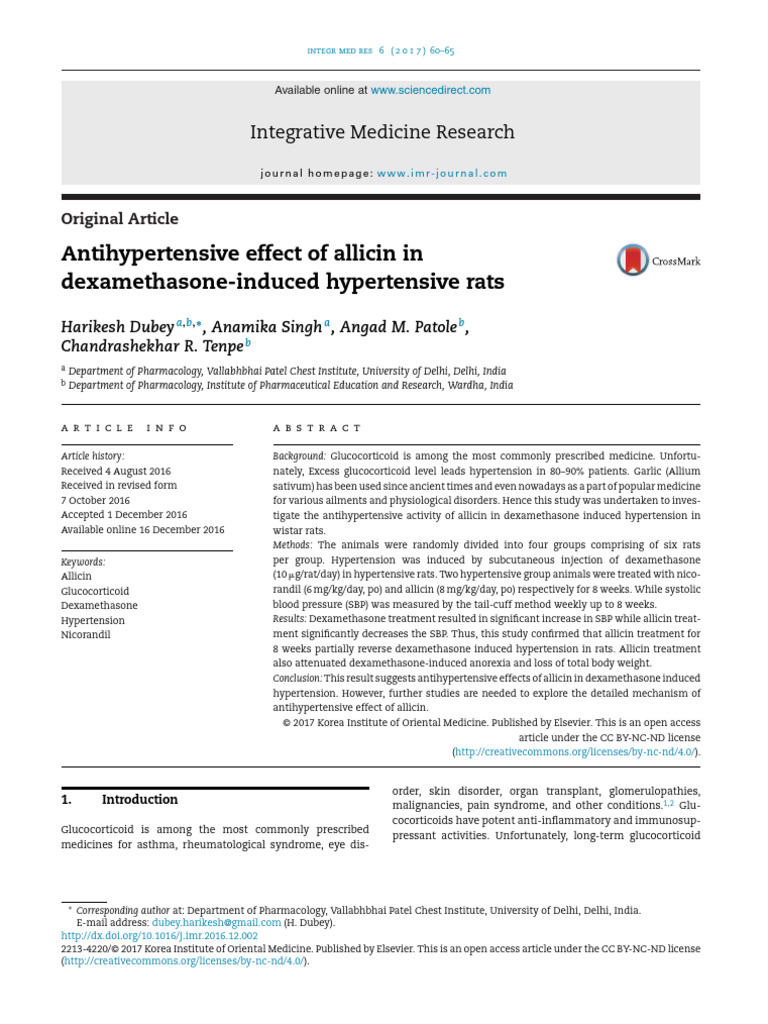 Antihypertensive Effect of Allicin in Dexamethasone-Induced ...