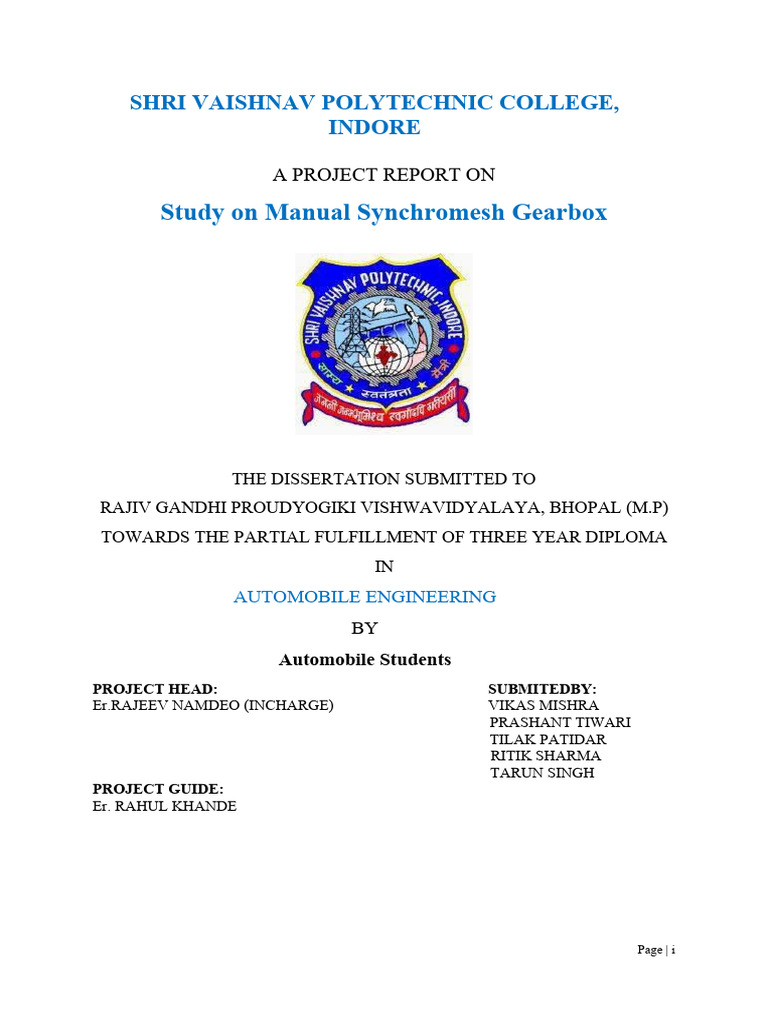 Manual Synchromesh Gearbox Project Report | PDF | Gear | Manual ...