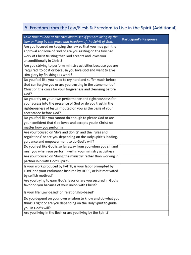 Additional Checklist For Message 5 (Freedom From The Law... ) | PDF ...