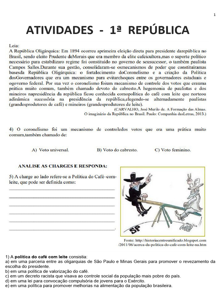 Atividades 1a Republica | PDF | República | Brasil