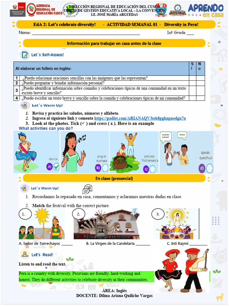Diversidad Cultural en Perú para 1er Grado | PDF | Artes del Lenguaje y ...
