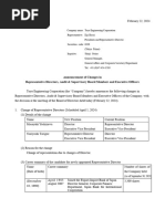 Announcement of Changes in Representative Directors, Audit & Supervisory Board Members and Executive Officers