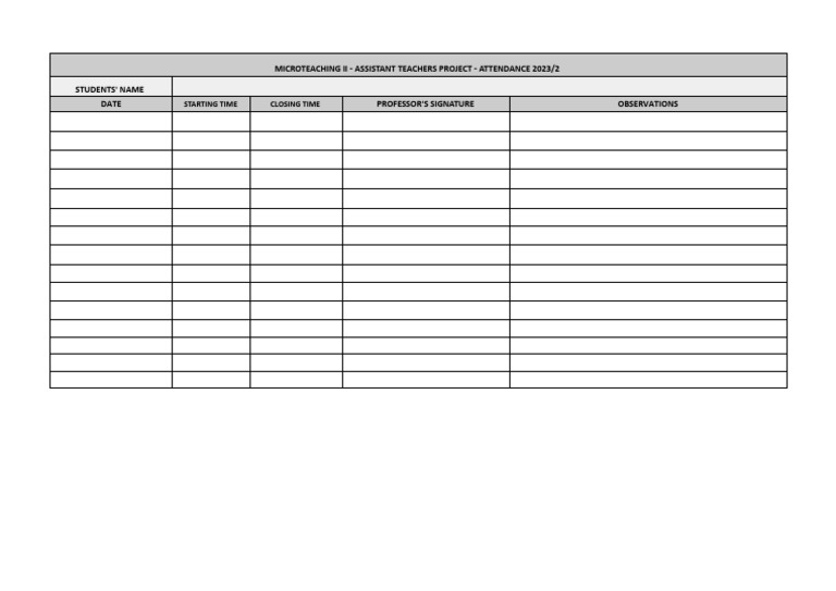 Microteaching II Assistant Teachers Project Attendance 2023 2 Hoja | PDF