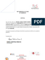 Certificado Laboral BRAYAN CAMILO BARON GARZON  