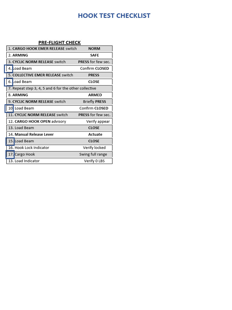 Cargo Hook Pre-Flight Checklist | PDF