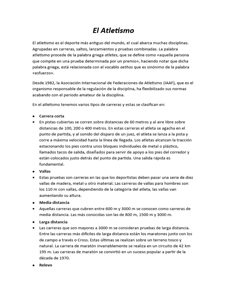 El Atletismo | PDF | Deporte del atletismo | Deportes individuales