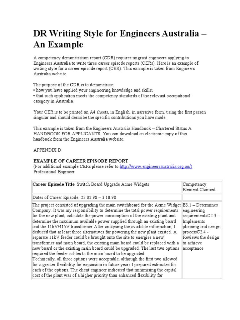 Example CER  Engineer  Specification (Technical Standard)