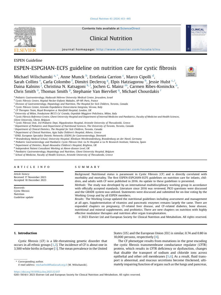 Cystic Fibrosis Nutrition Guidelines | PDF | Body Mass Index | Malnutrition