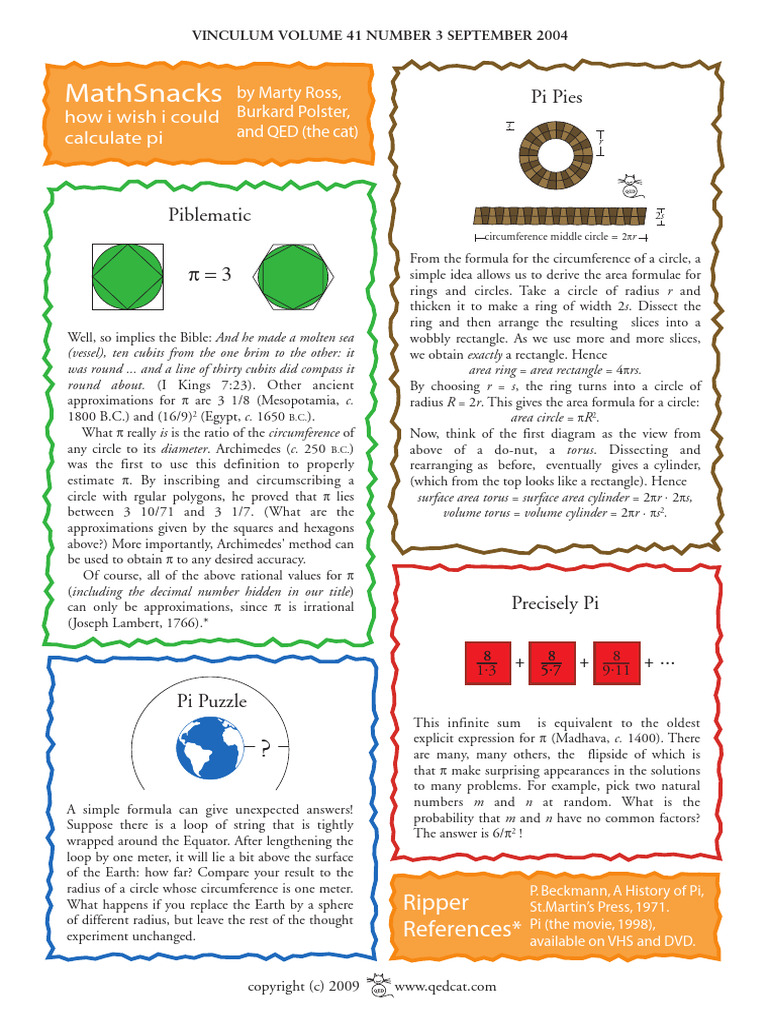 Mathsnacks03 Pi | PDF | Pi | Area
