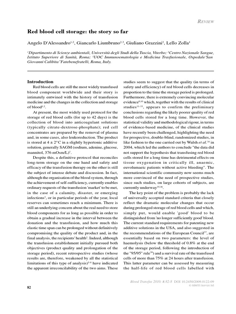 Red Blood Cell Storage Insights | PDF | Blood Transfusion | Lipid Bilayer