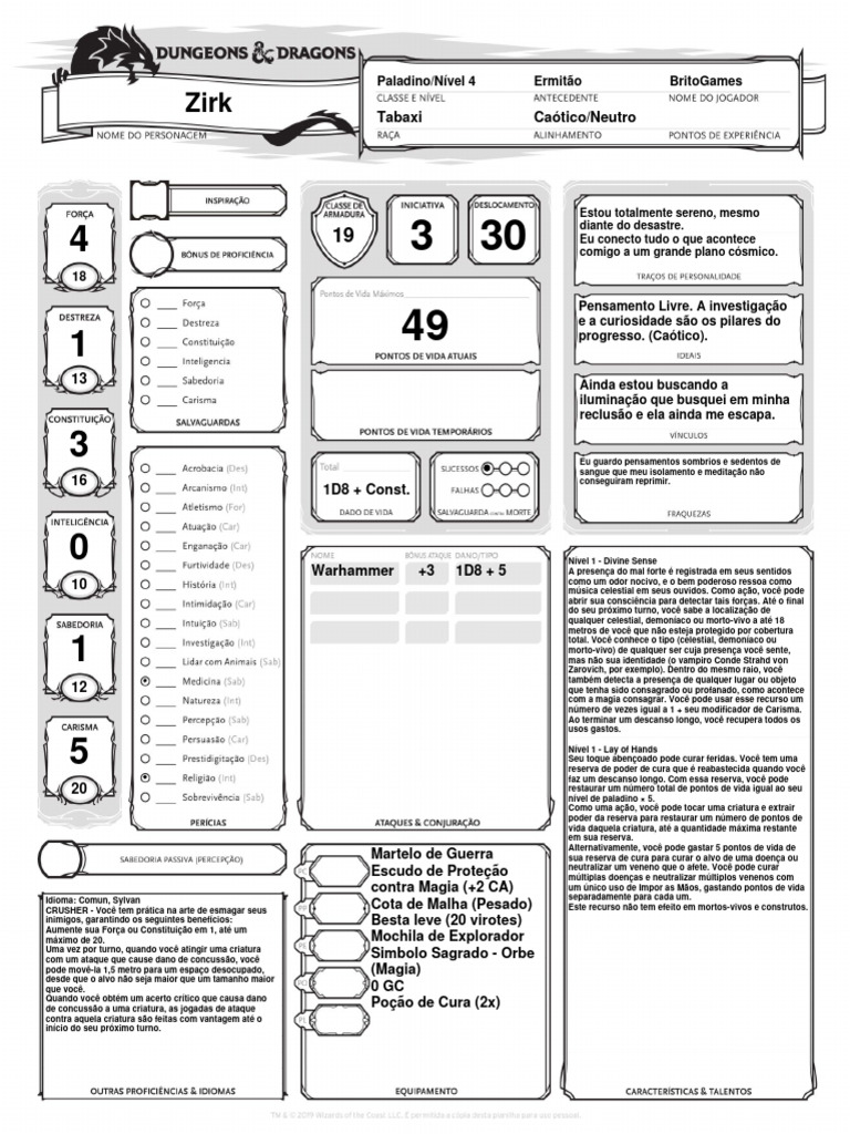 Jornada Cósmica de Zirk, o Tabaxi | PDF