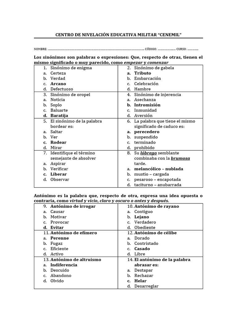 Documento Compartido Razonamiento Verbal | PDF | Artes del Lenguaje y ...