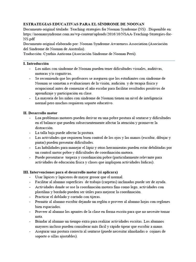Estrategias educativas para Noonan | PDF | Memoria | Desarrollo cognitivo