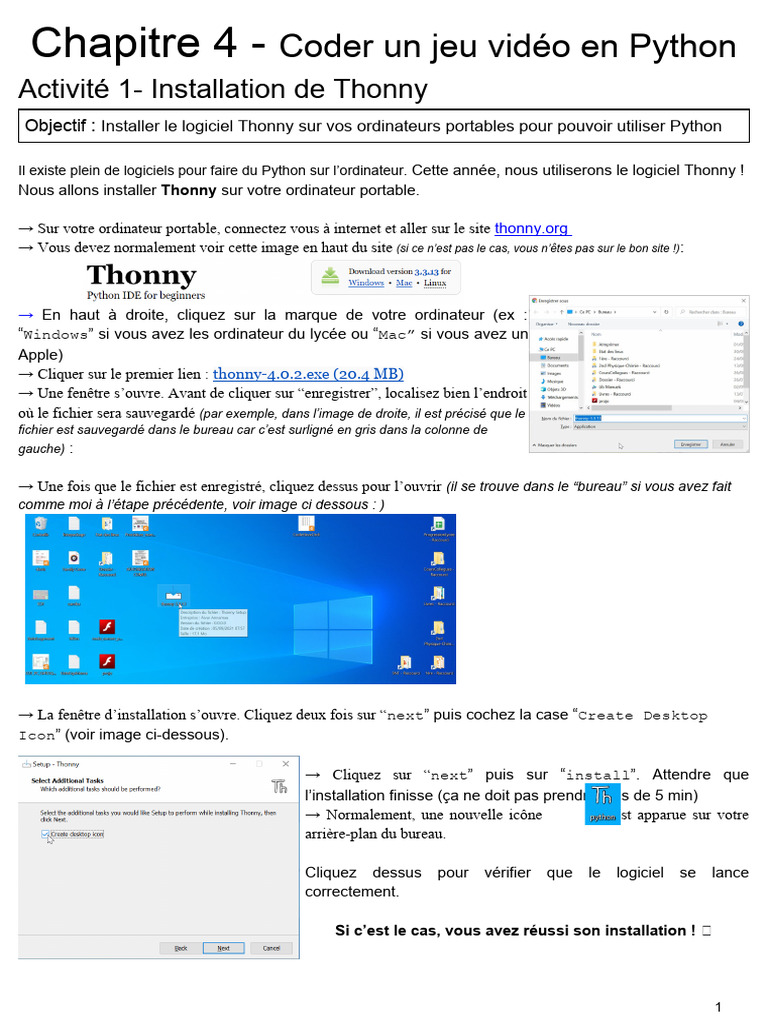 Installer Thonny pour coder un jeu Python | PDF | Structure de contrôle ...