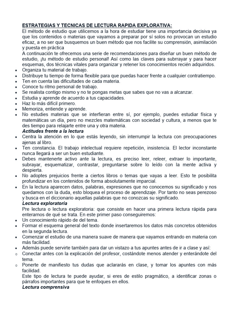 Estrategias y Tecnicas de Lectura Rapida Explorativa | PDF ...