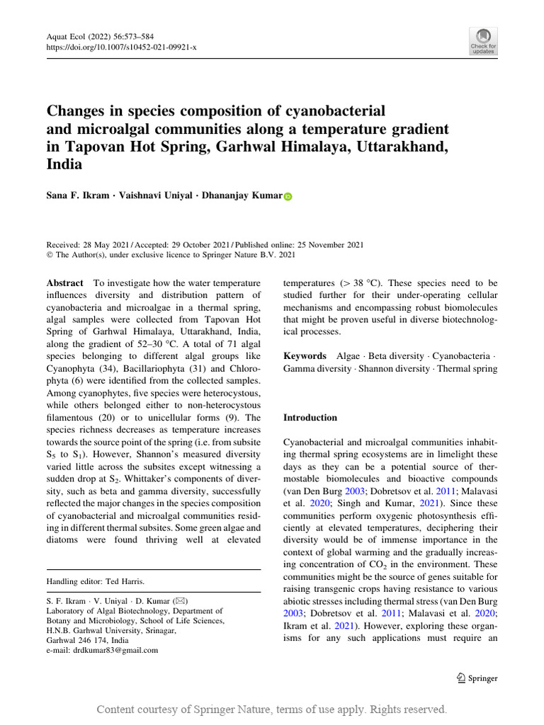 Cyanobacteria in Tapovan Hot Spring | PDF | Cyanobacteria | Algae