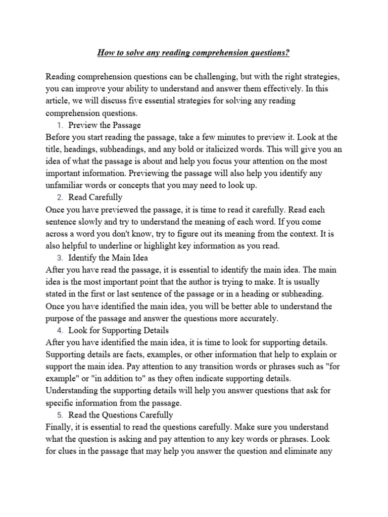 Strategies for Solving Comprehension | PDF | Reading Comprehension ...