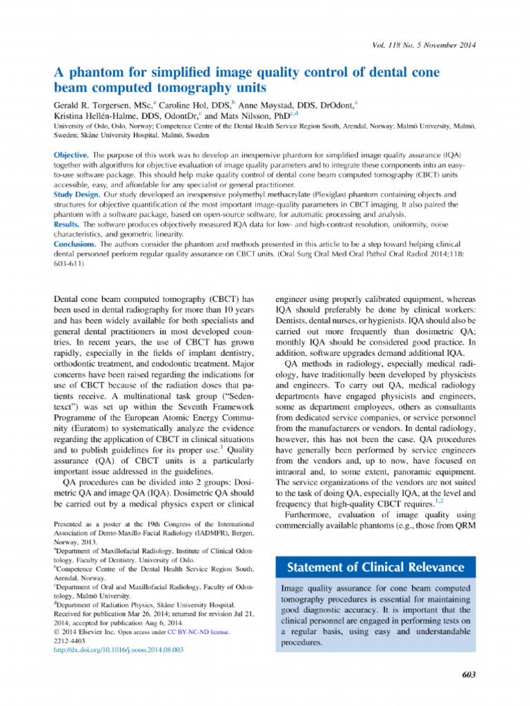 A Phantom For Simplified Image Quality Control of Dental Cone Beam ...
