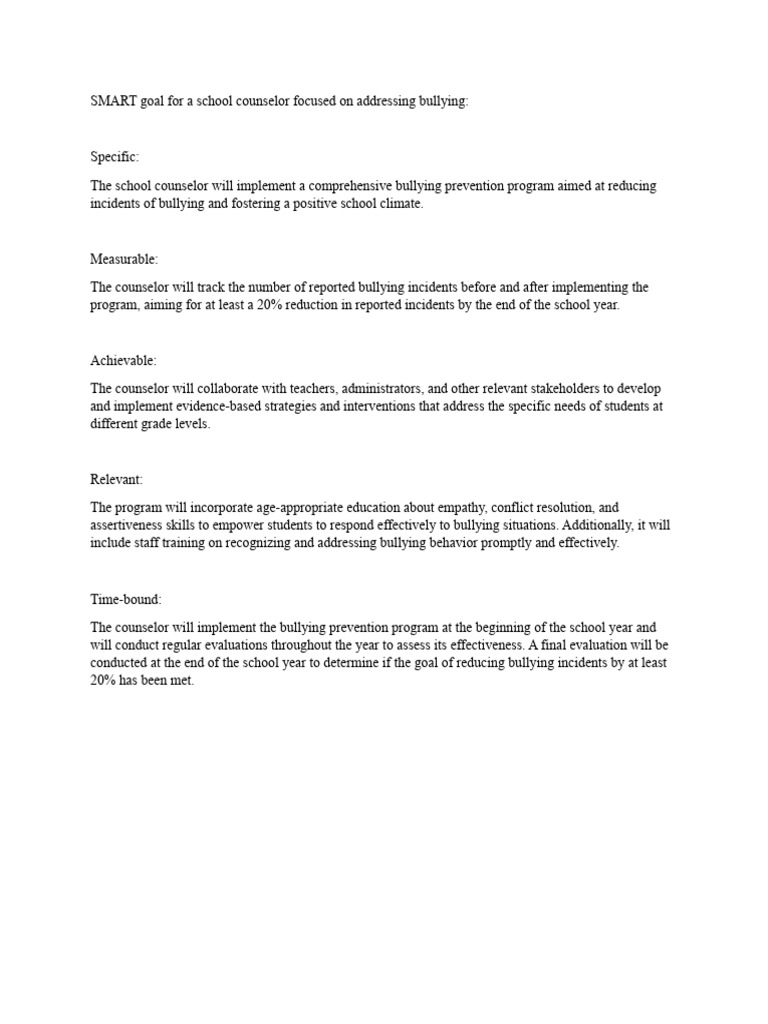 Bullying Prevention SMART Goals for Counselors | PDF | Career & Growth ...