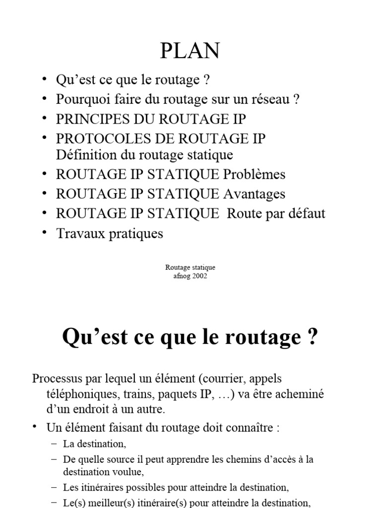 Définition et Avantages du Routage Statique | PDF | Routage | Adresse IP