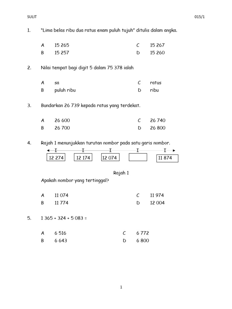 Matematik K1 Tahun 4 2018 Pdf