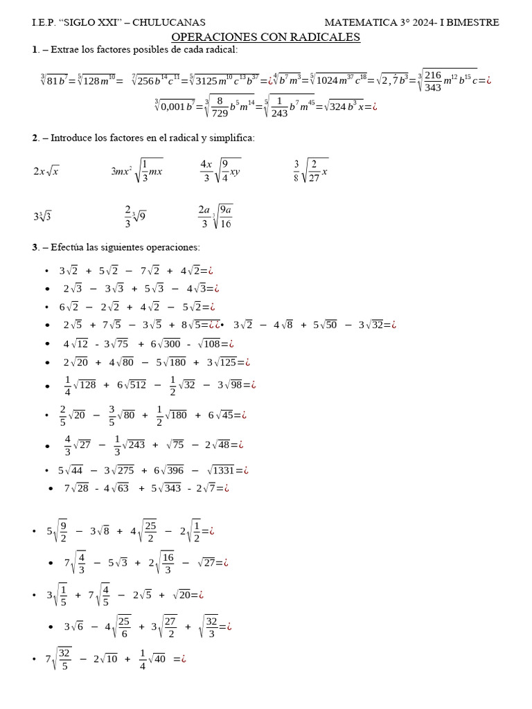 Operaciones Con Radicales Pdf