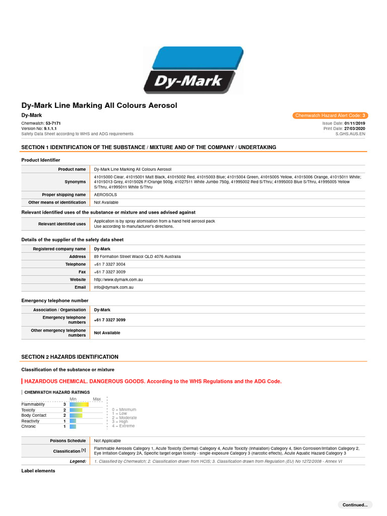 SDS Spray Marking Paint 01112024 PDF Combustion Toxicity