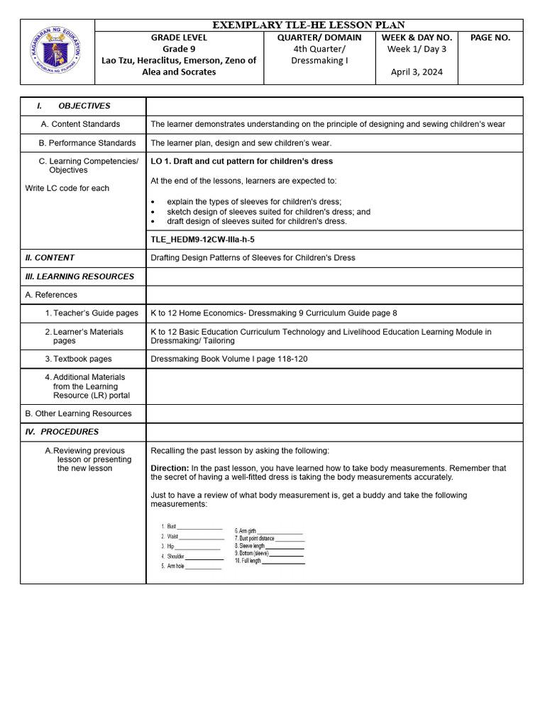 Types of Sleeves Lesson Plan PDF Lesson Plan Learning