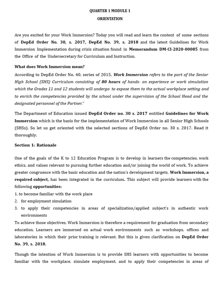 Pre Immersion Mod. 1 - 2 | PDF | Curriculum | Learning