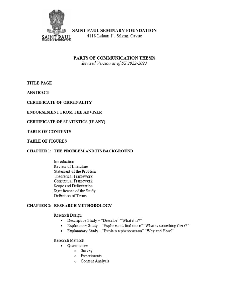 Revised Thesis Format Sy 2022 2023 Pdf
