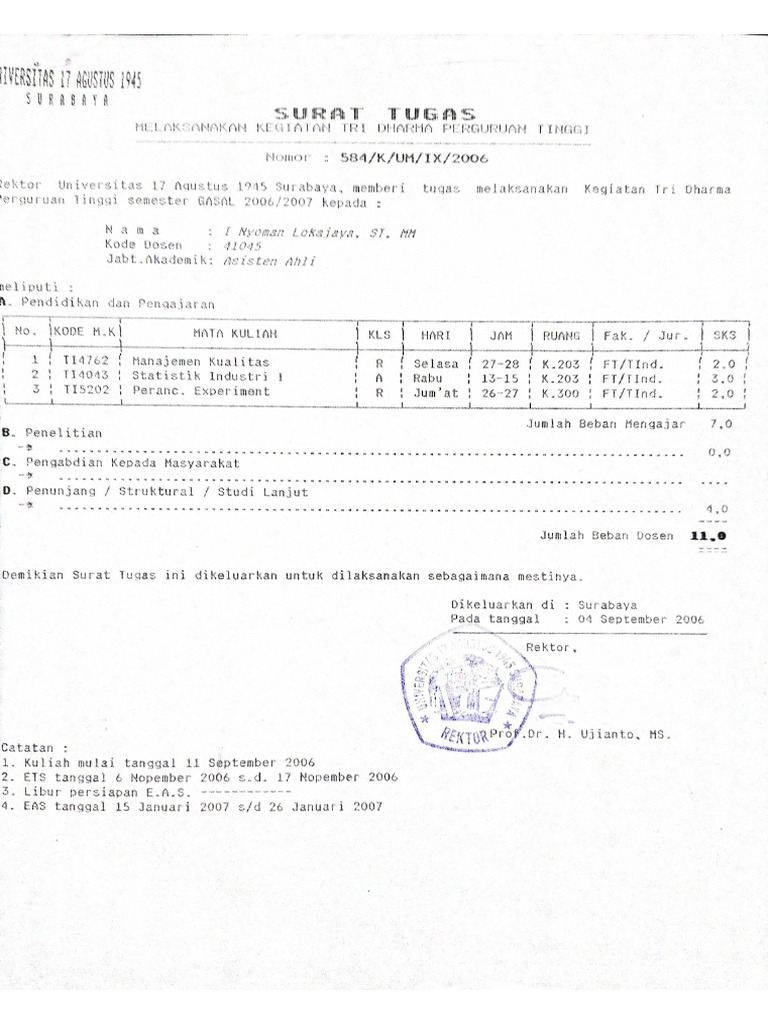 Surat Tugas Mengajar Semester Gasal 2006 2007 Pdf