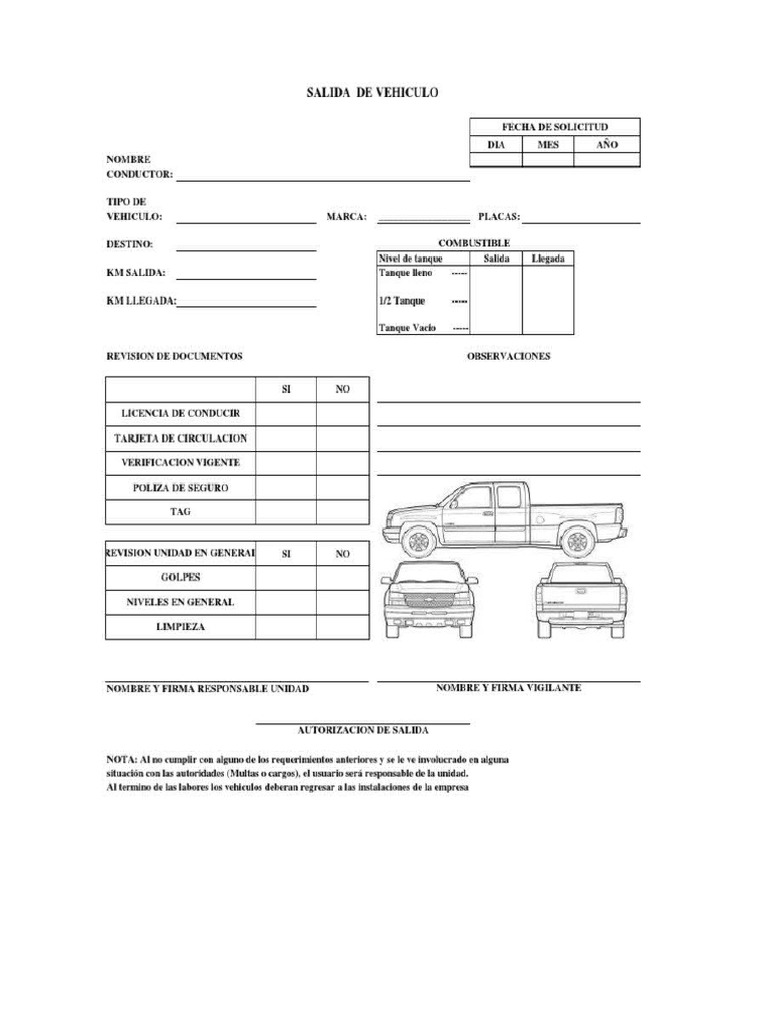 formato de salida de vehiculo | PDF