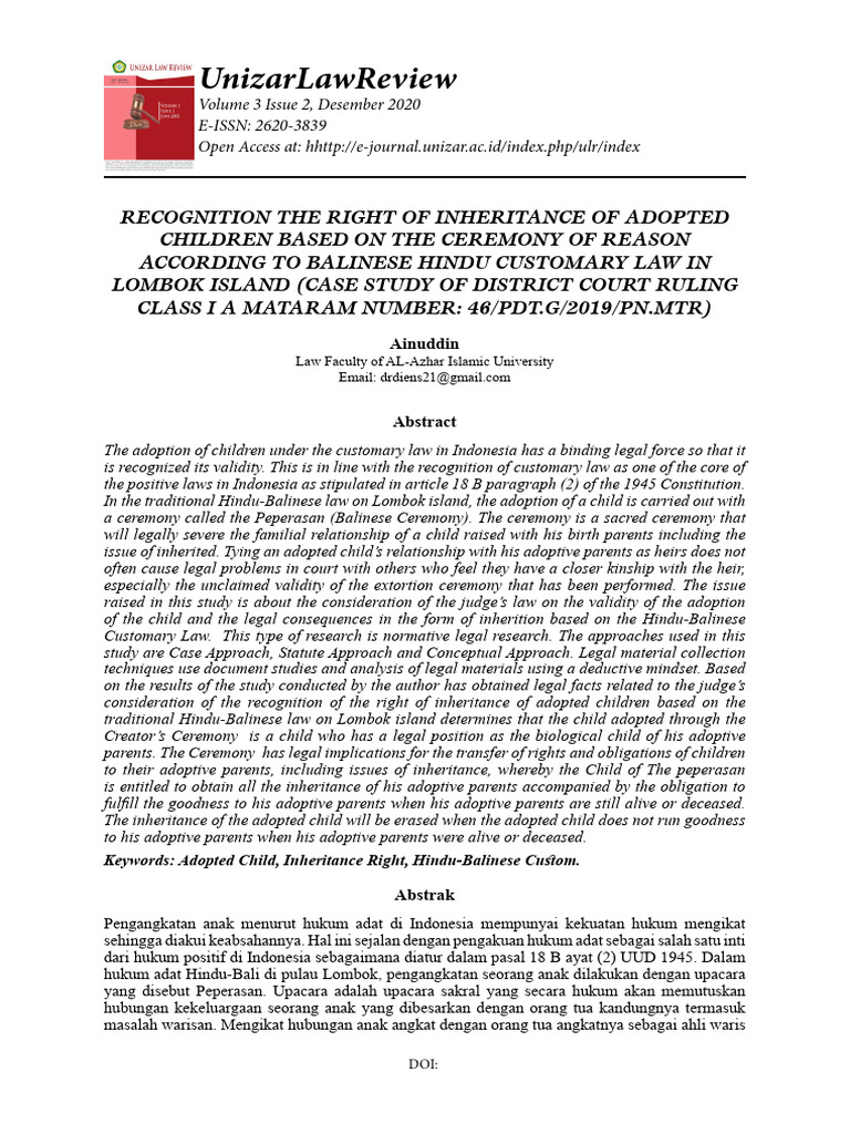 Jurnal Nasional-Recognition The Right of Inheritance of Adopted ...