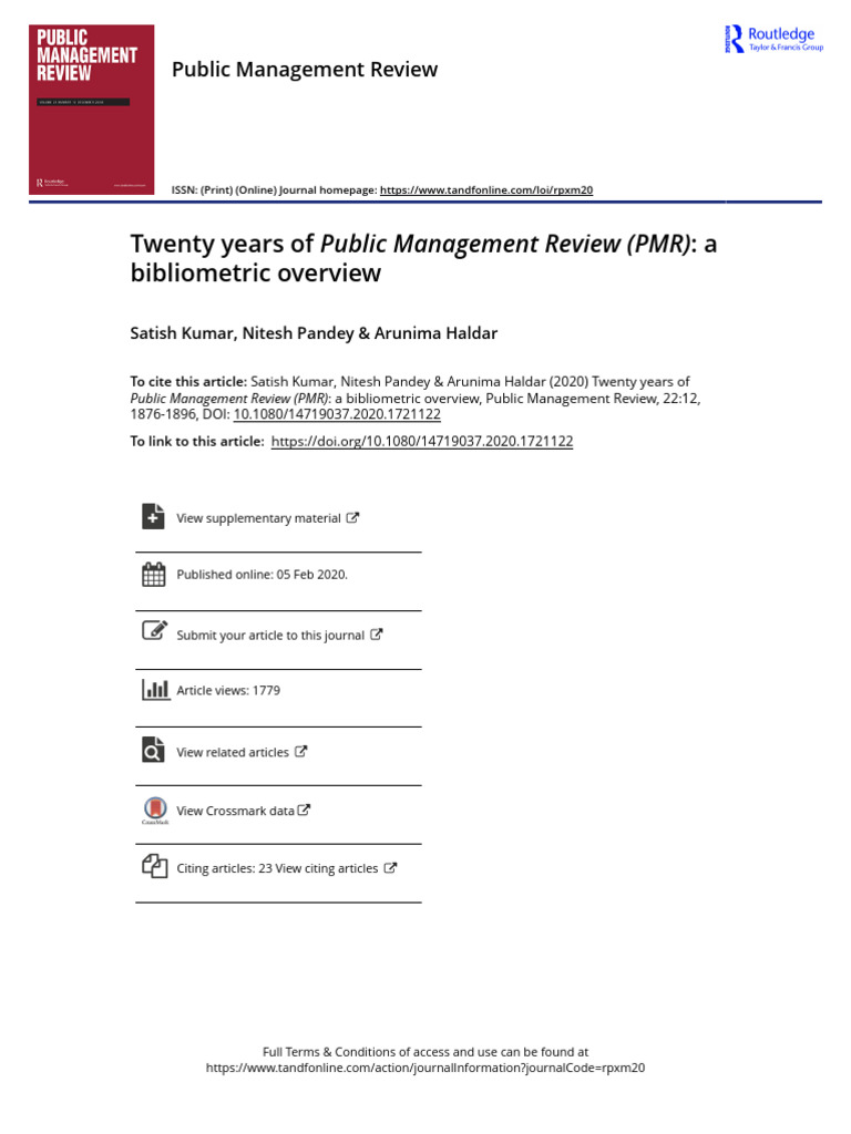 Twenty Years of Public Management Review PMR A Bibliometric Overview ...