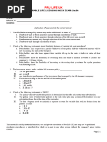 Pru Life Uk: Variable Life Licensing Mock Exam (Set D)