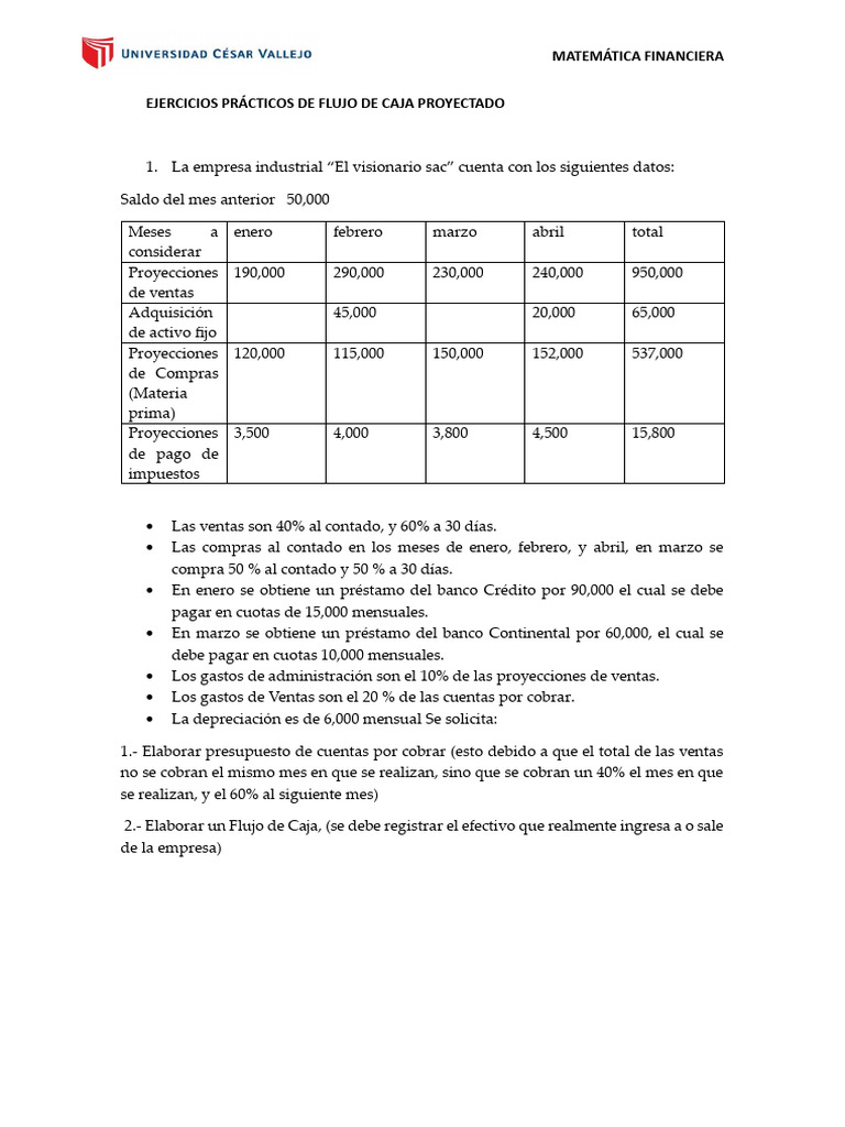Ejercicios de Flujo de Caja Proyectado | PDF | Contabilidad financiera