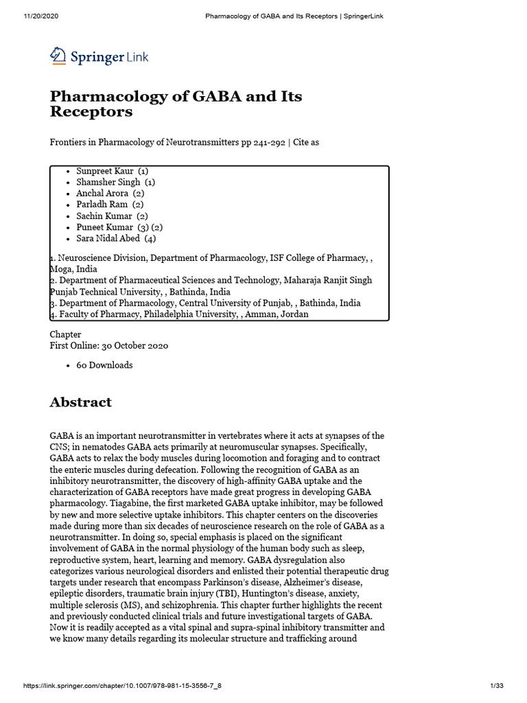 GABA Pharmacology and Neurological Disorders | PDF | Inhibitory ...